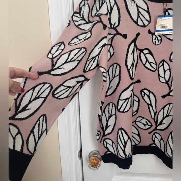 PUFF SLEEVE SWEATER. ANNE KLEIN PULLOVER SWEATER PINK AND JACQUARD. SIZE XL - Picture 5 of 16